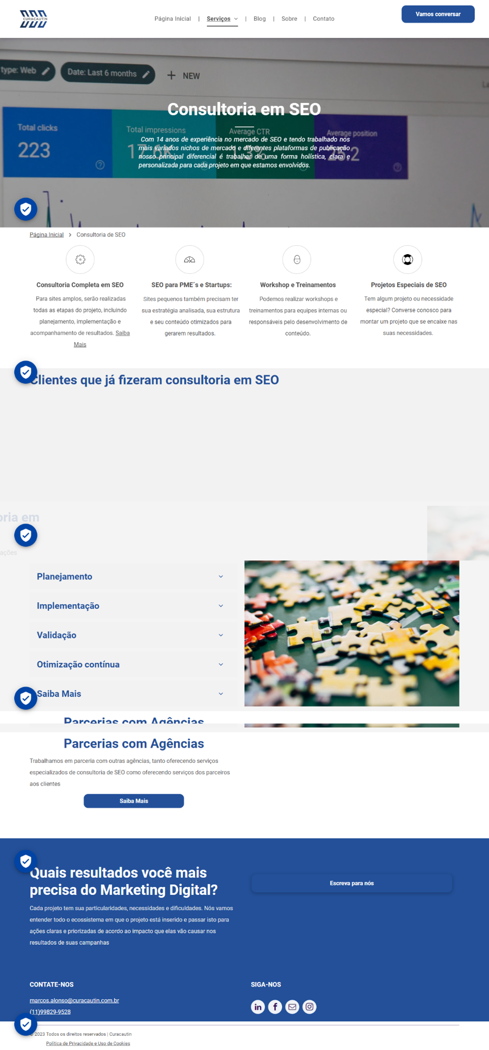 Imagem mostra a captura de toda a página de consultoria em SEO feita pela Curacautin