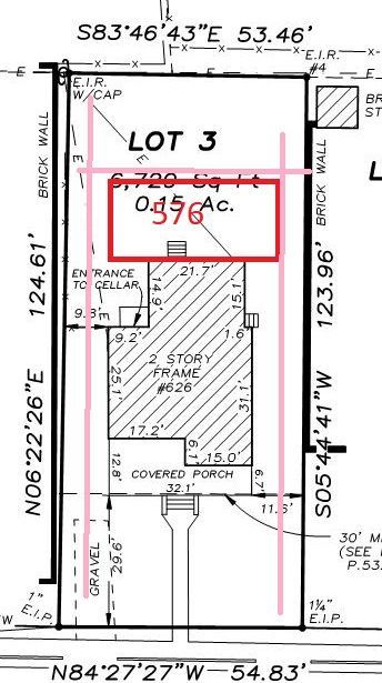 Black-and-white property plat of Lot 3 with dimensions and red outlined 0.56-acre area.
