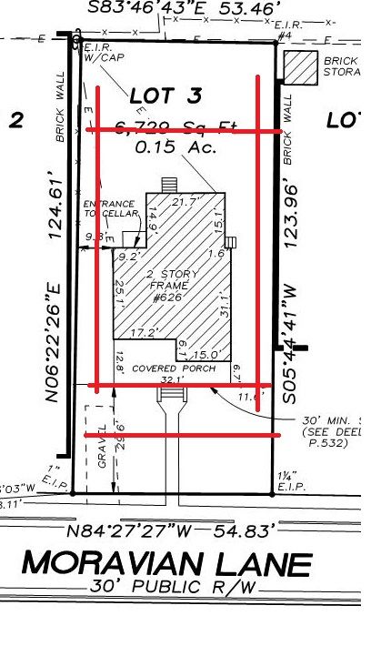 Property plot map showing Lot 3 outlined in red beside Moravia Lane public road.
