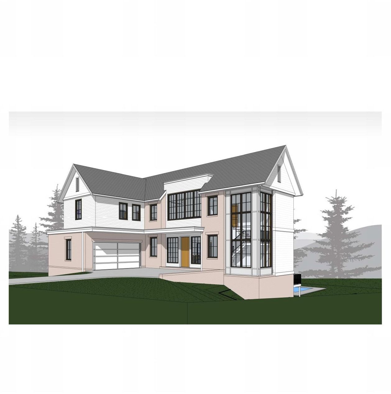 An artist 's impression of a large house with a gray roof