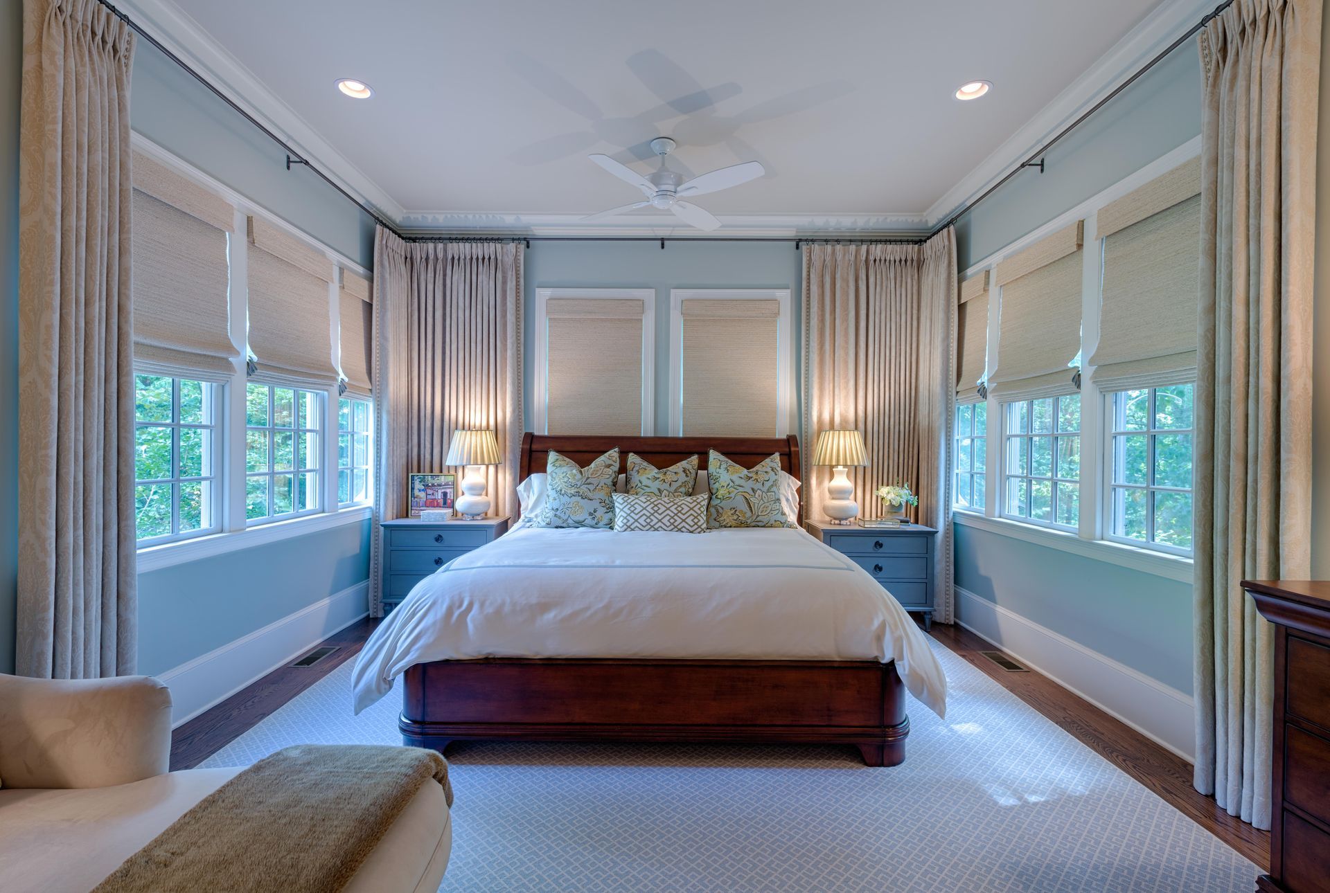 There is a large bed in the middle of the room.