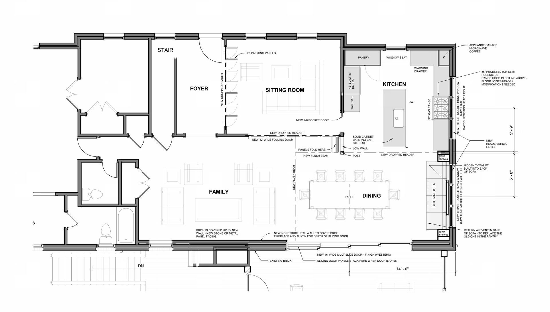 Black-and-white architectural floor plan of a building interior with labeled rooms and measurements