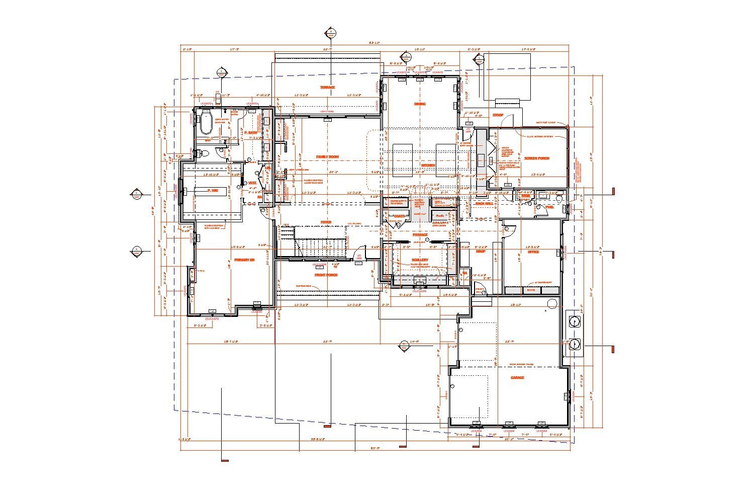 Black-and-white architectural floor plan with room labels, dimensions, and layout markings.
