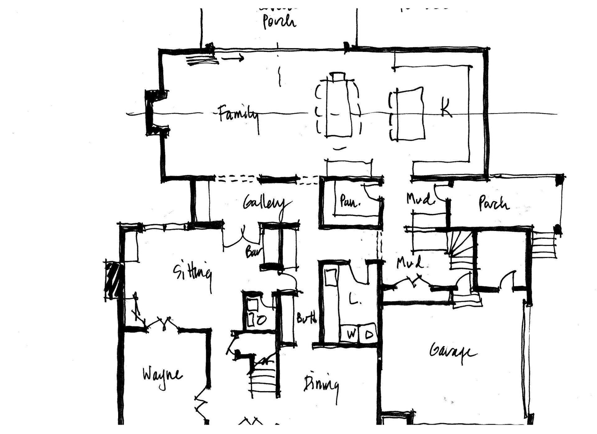 A floor plan of a home renovation project