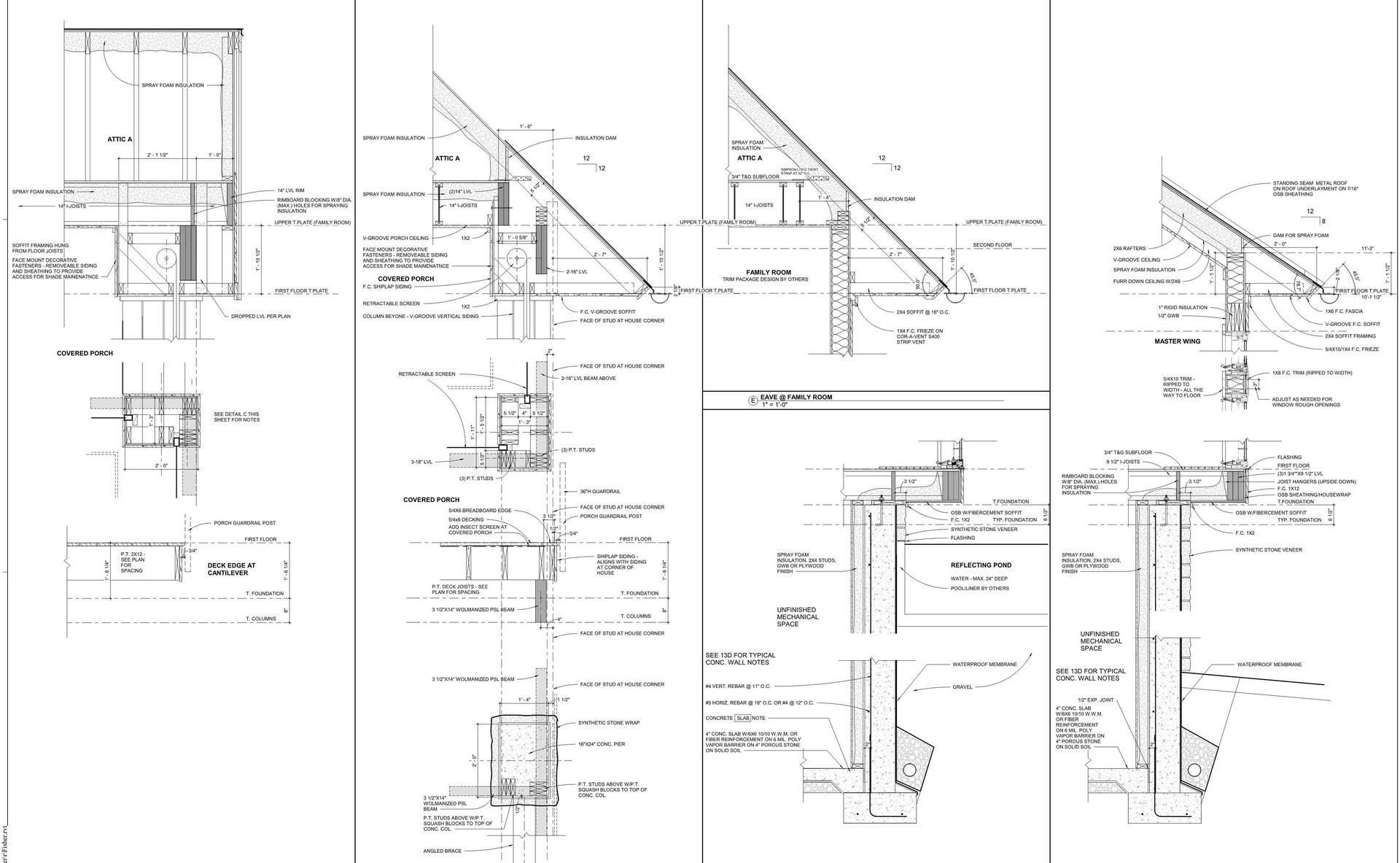 A set of black and white drawings of a building.