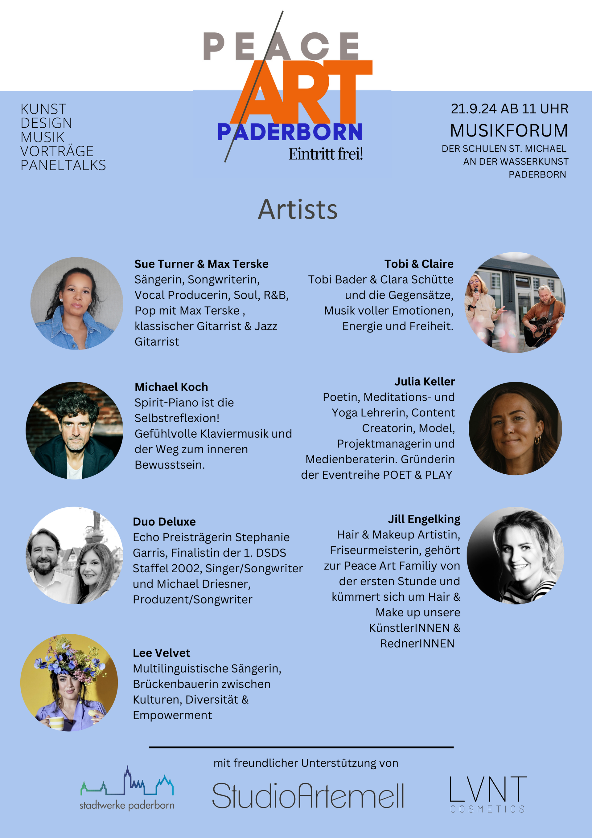 Ein Poster für Peace Art Paderborn mit Künstlern