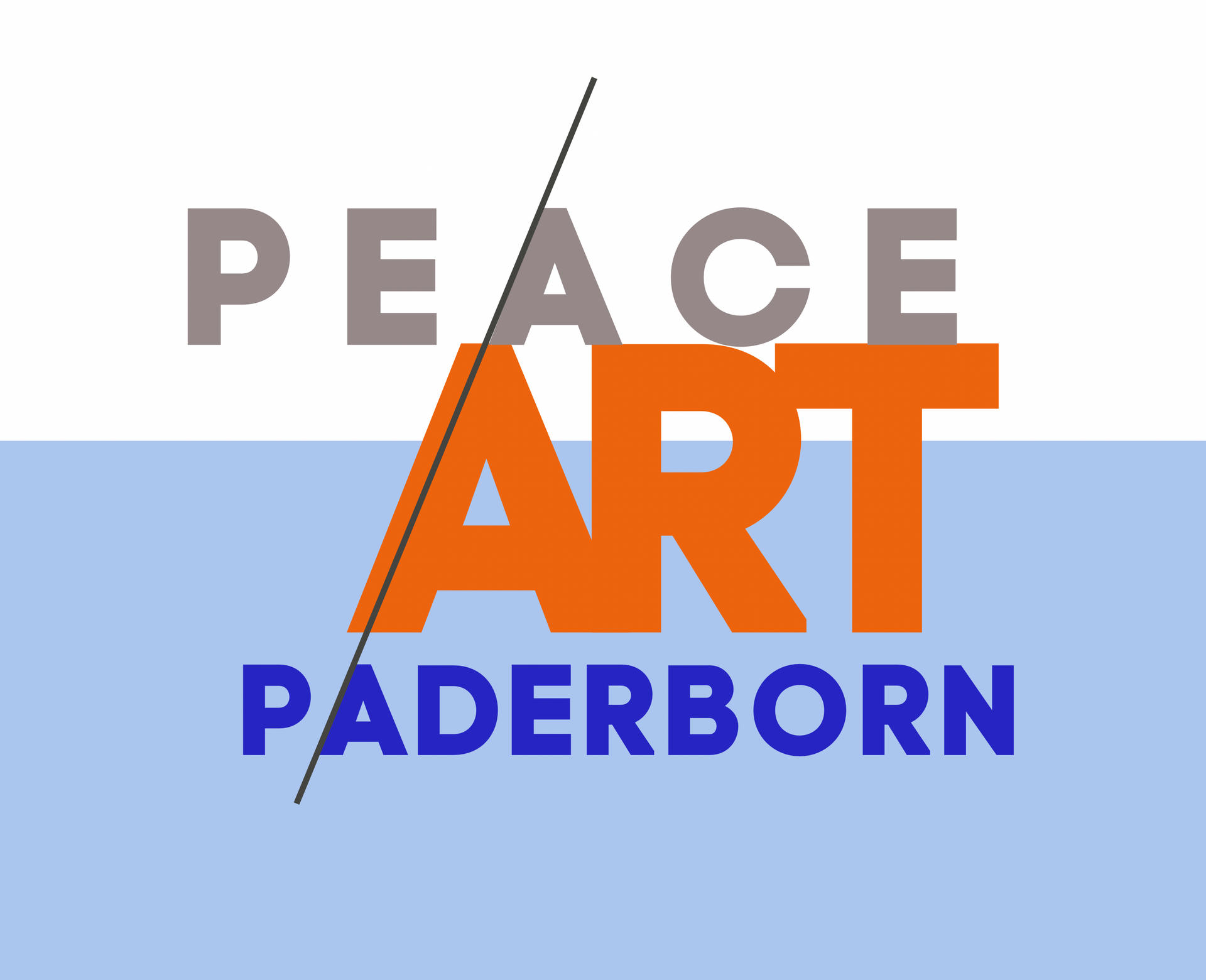 Ein Peace Art Paderborn Logo auf blau-weißem Hintergrund