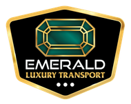 A logo for Emerald Luxury Transport with an emerald in the center