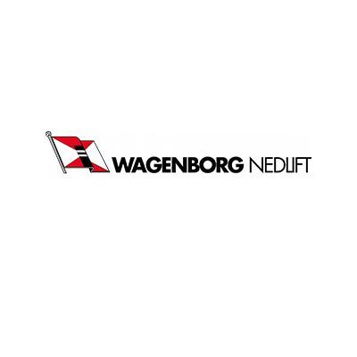 Wagenborg Nedlift-logo met een abstract rood en zwart icoon op een witte achtergrond.