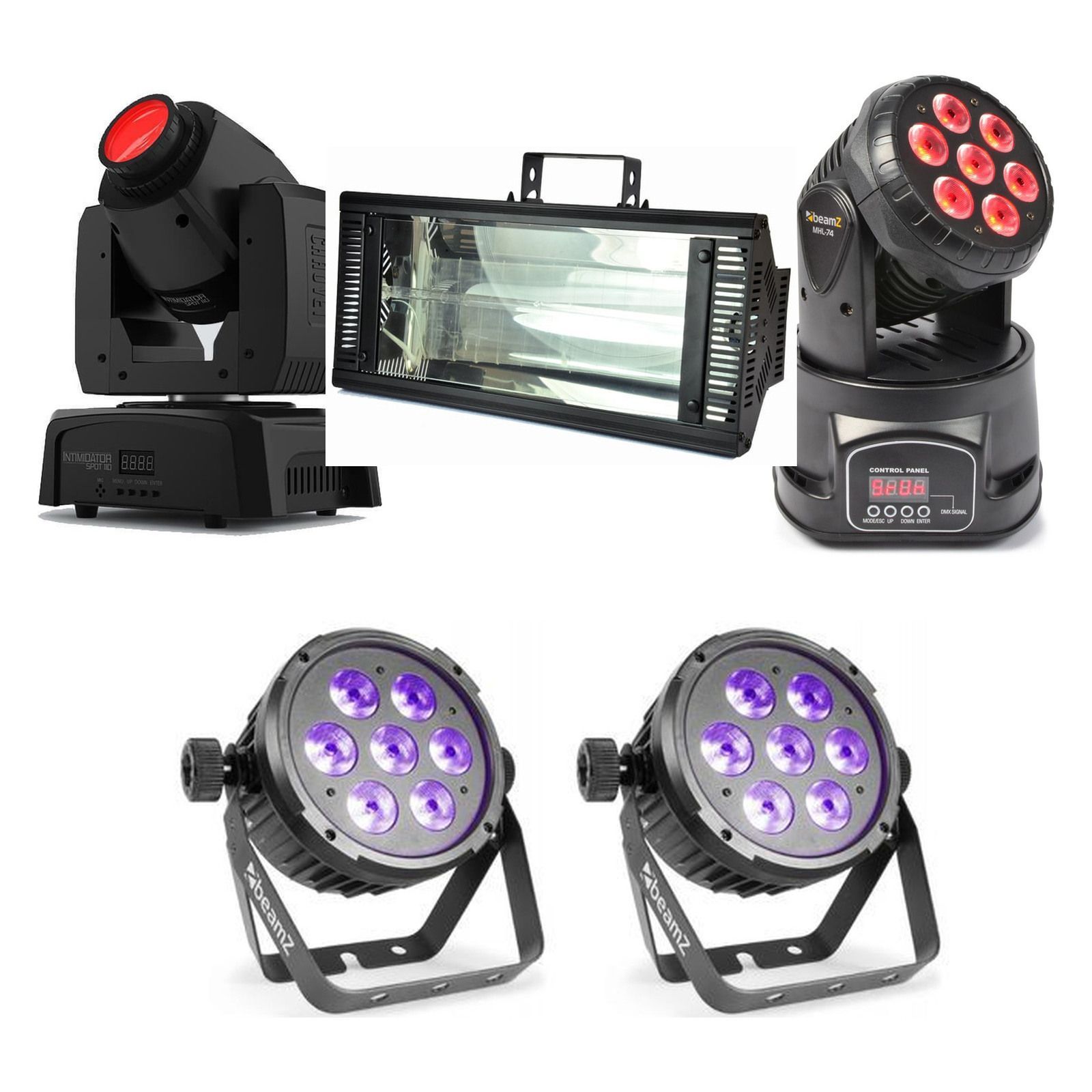 Dancefloor Wash, Spot & Strobe Package, original equipment stock-photo package layout on white