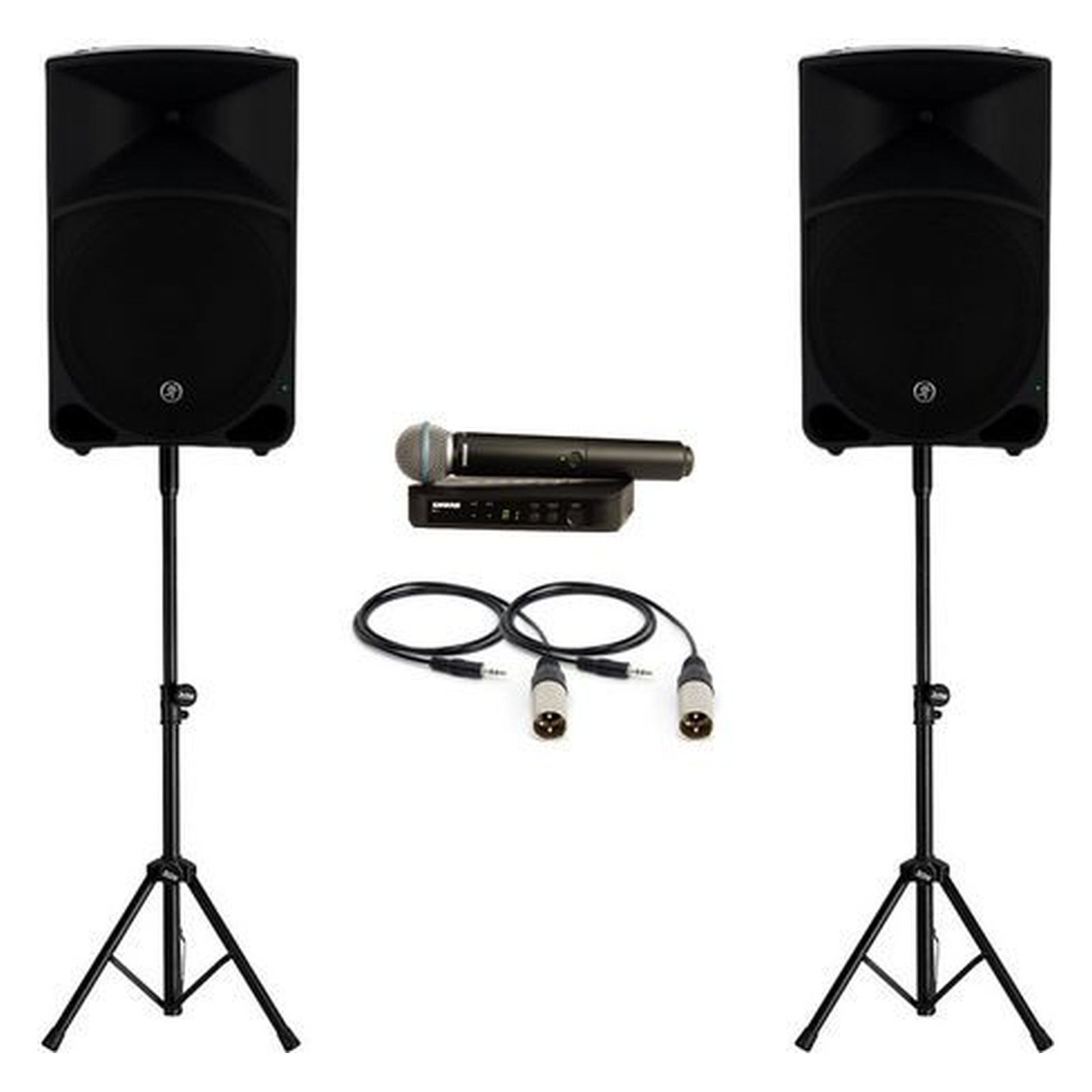 Large PA & Wireless Microphone Package, original equipment stock-photo package layout on white