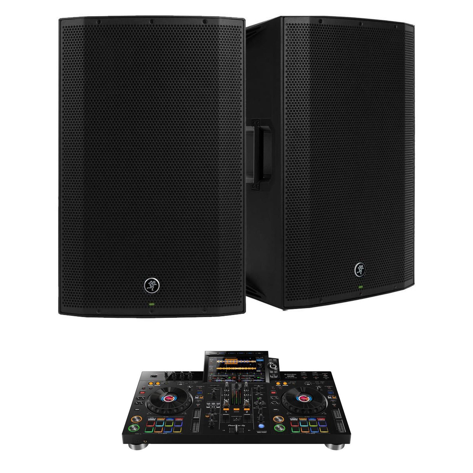Pioneer RX3 & Mackie Speaker Package — original equipment stock-photo package layout on white