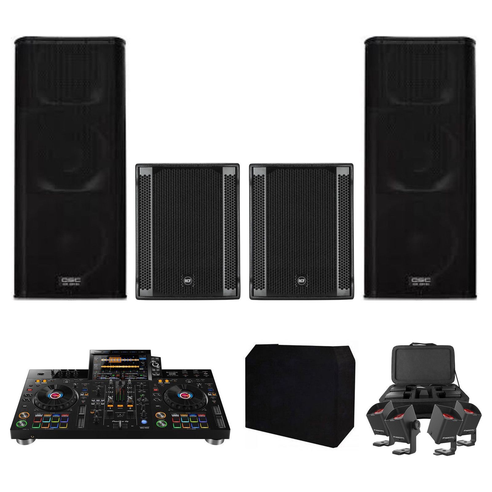 Pioneer RX3 QSC, Booth & Uplights Package — original equipment stock-photo package layout on white