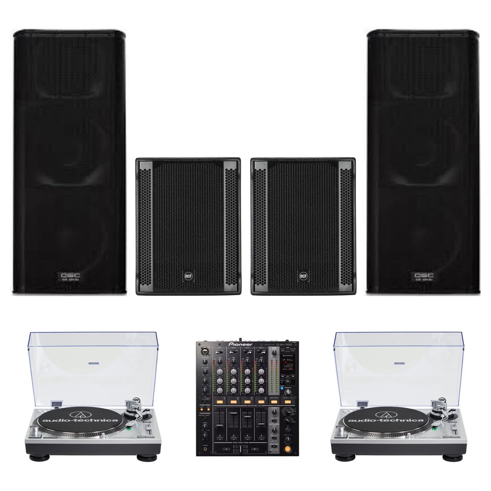 Vinyl DJ, QSC & Twin-Sub Package — original equipment stock-photo package layout on white