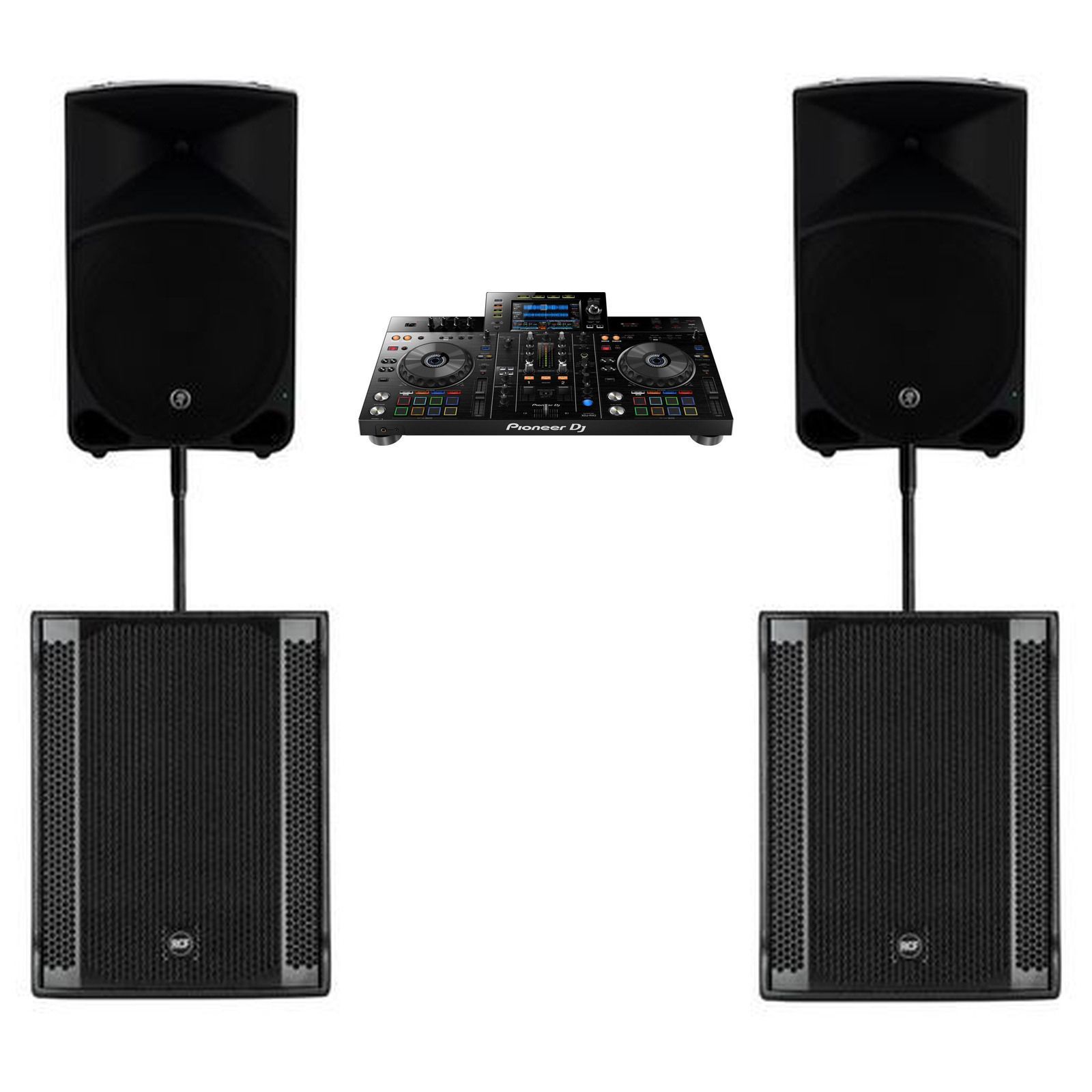 XDJ-RX2, Speakers & Subwoofers Package, original equipment stock-photo package layout on white