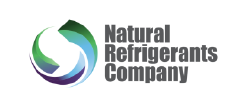 Logo for Natural Refrigerants Company featuring a circular graphic of swirling green and blue shapes next to the text.