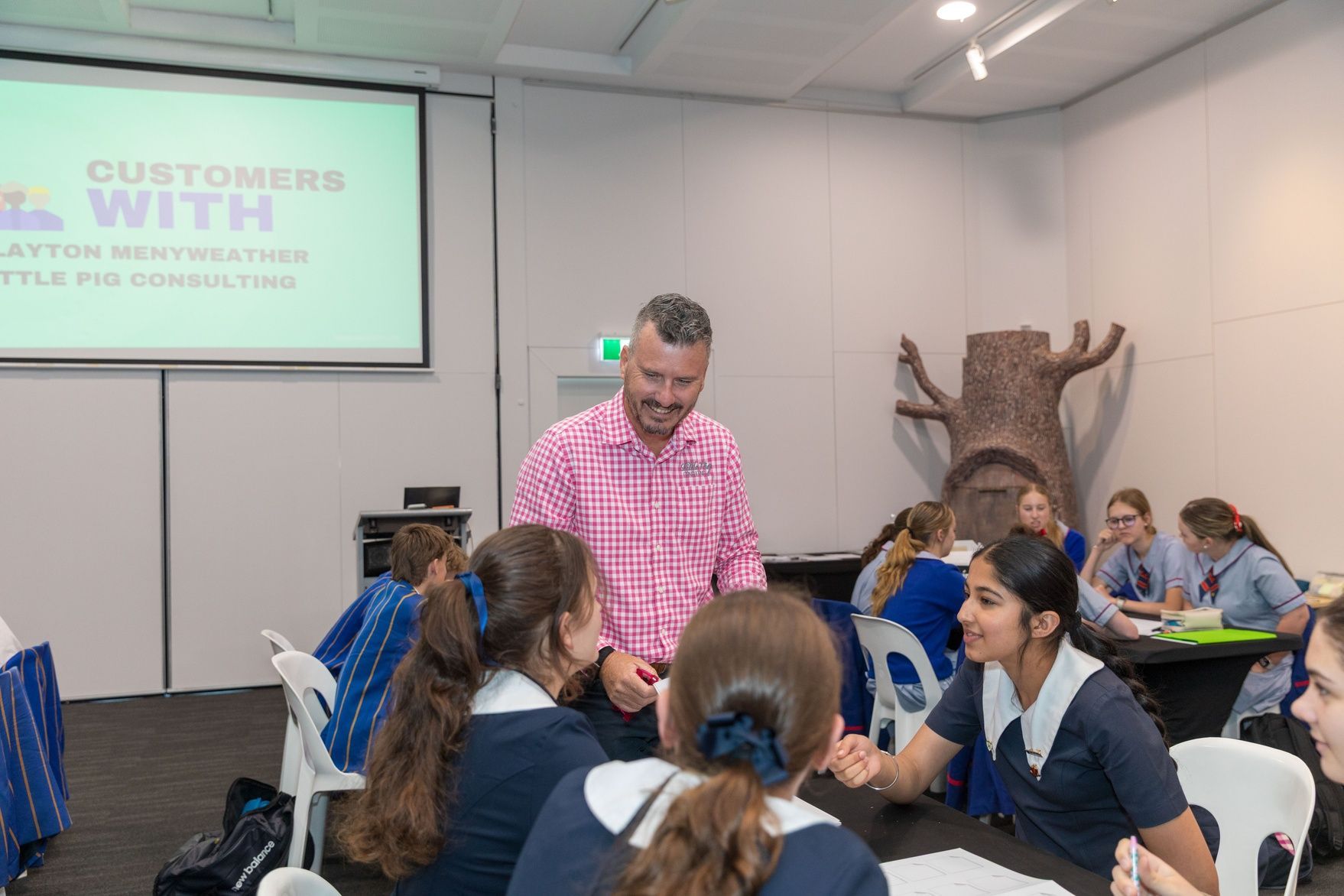 Clayton interacting with the students.