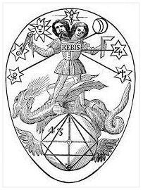 A black and white drawing of a woman riding on the back of a dragon.