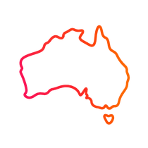 Outline map of Australia in a red-to-orange gradient, with Tasmania shown below.