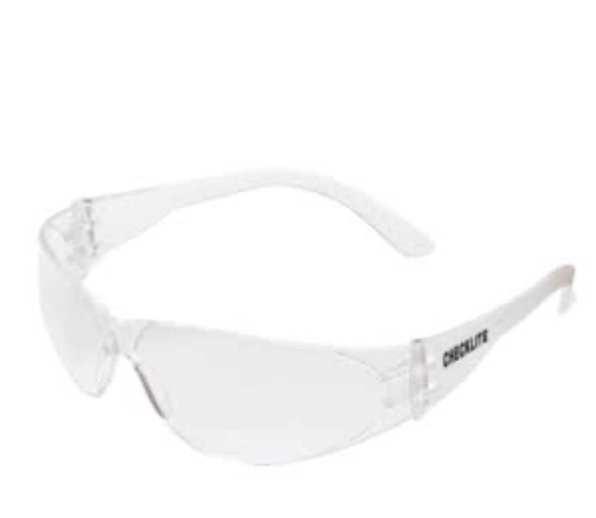 Un par de gafas de seguridad transparentes sobre un fondo blanco.