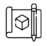 Plan avec un cube 3D et un crayon.