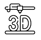 Imprimante 3D au-dessus du texte « 3D » sur une plateforme plane, créant un objet 3D.