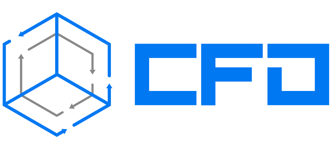 Logo bleu avec une icône de cube et les lettres « CFO ».