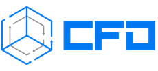 Logo bleu avec une icône de cube et les lettres « CFO ».