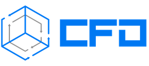 Logo bleu avec une icône de cube et les lettres « CFO ».