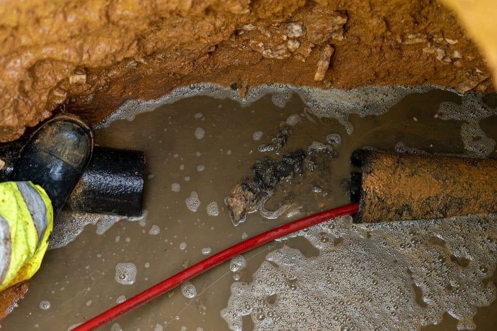 A Person is Working on a Broken Pipe in the Ground — Tony Gordon Septic Tank Cleaning in Dorrigo, NSW
