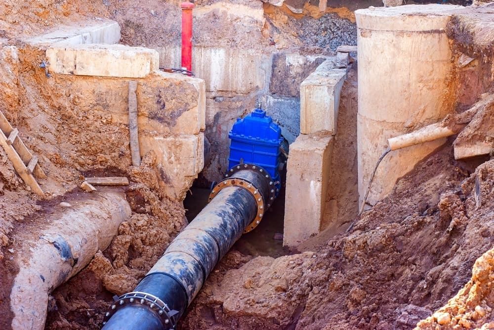 A Water Pipe is Being Installed in a Hole in the Ground — Tony Gordon Septic Tank Cleaning in Nambucca Heads, NSW