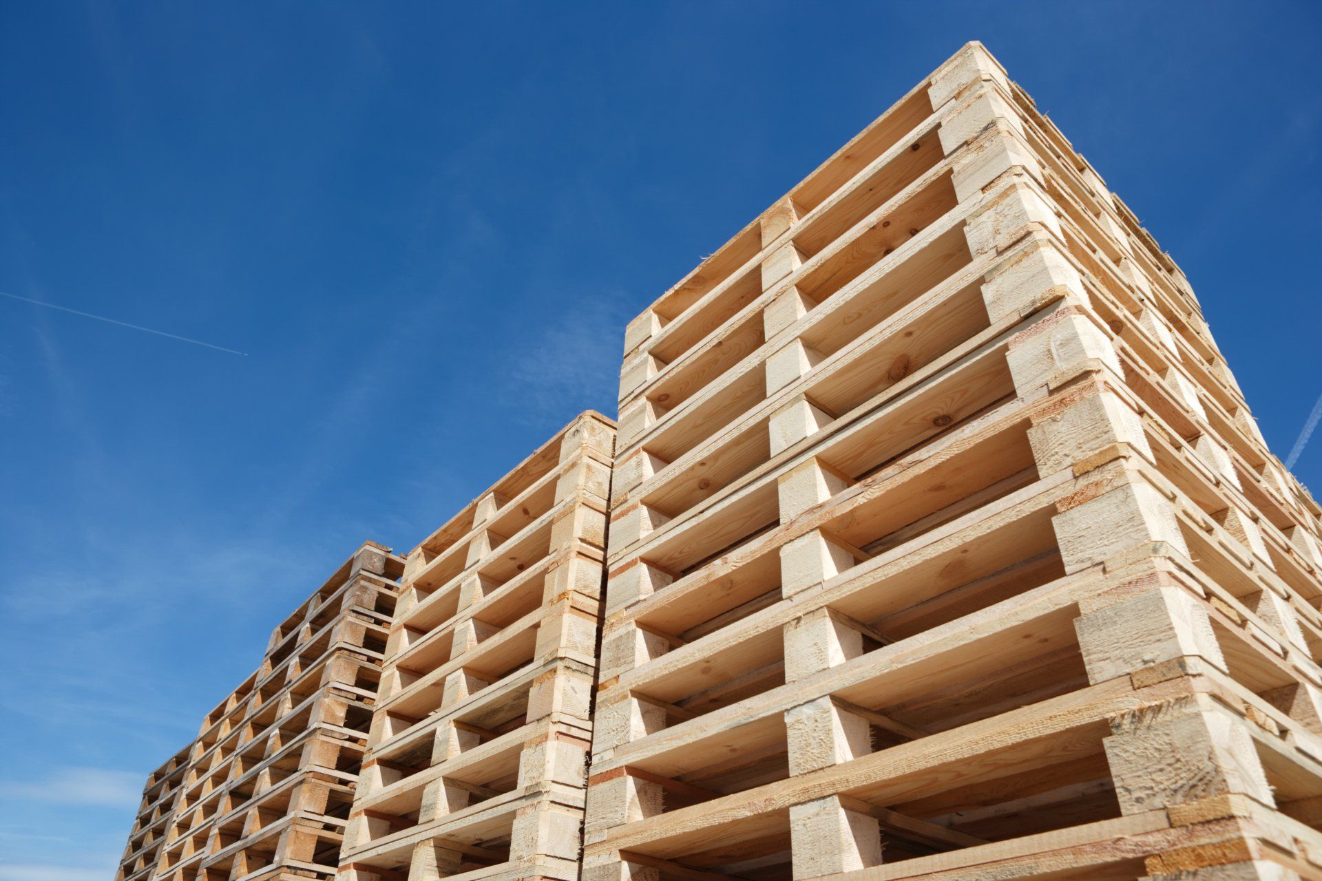 Stacked wooden pallets