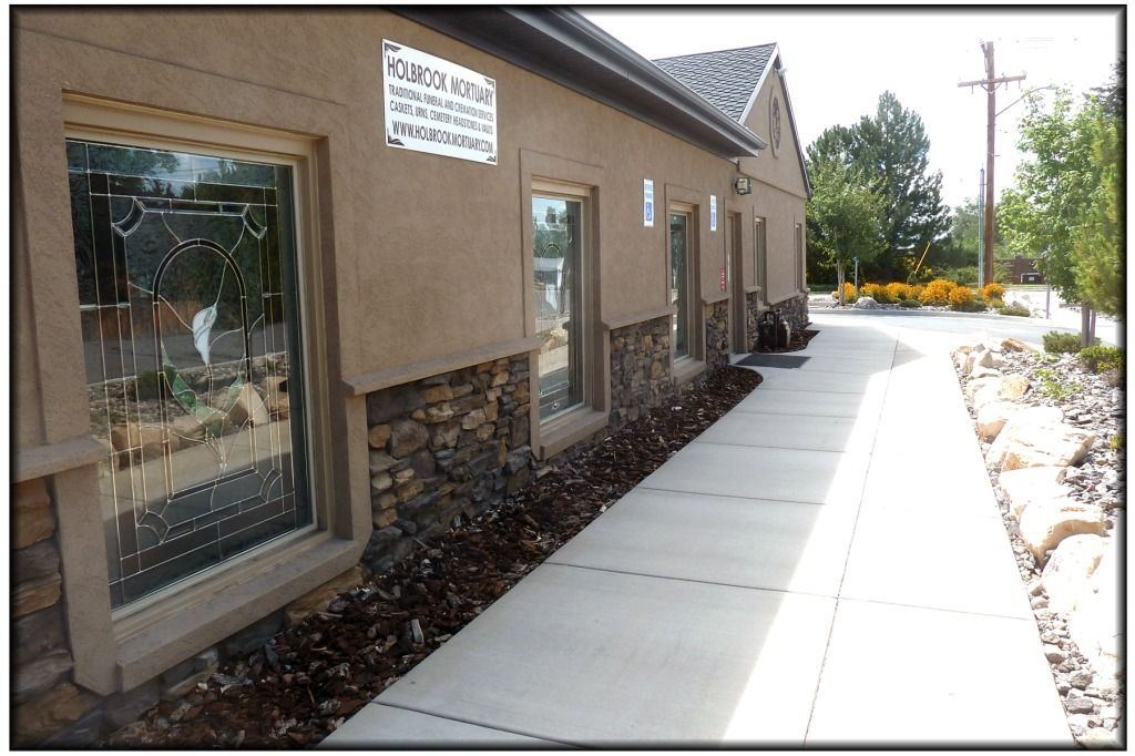 Interior and exterior photos of Holbrook Mortuary in Millcreek Utah.