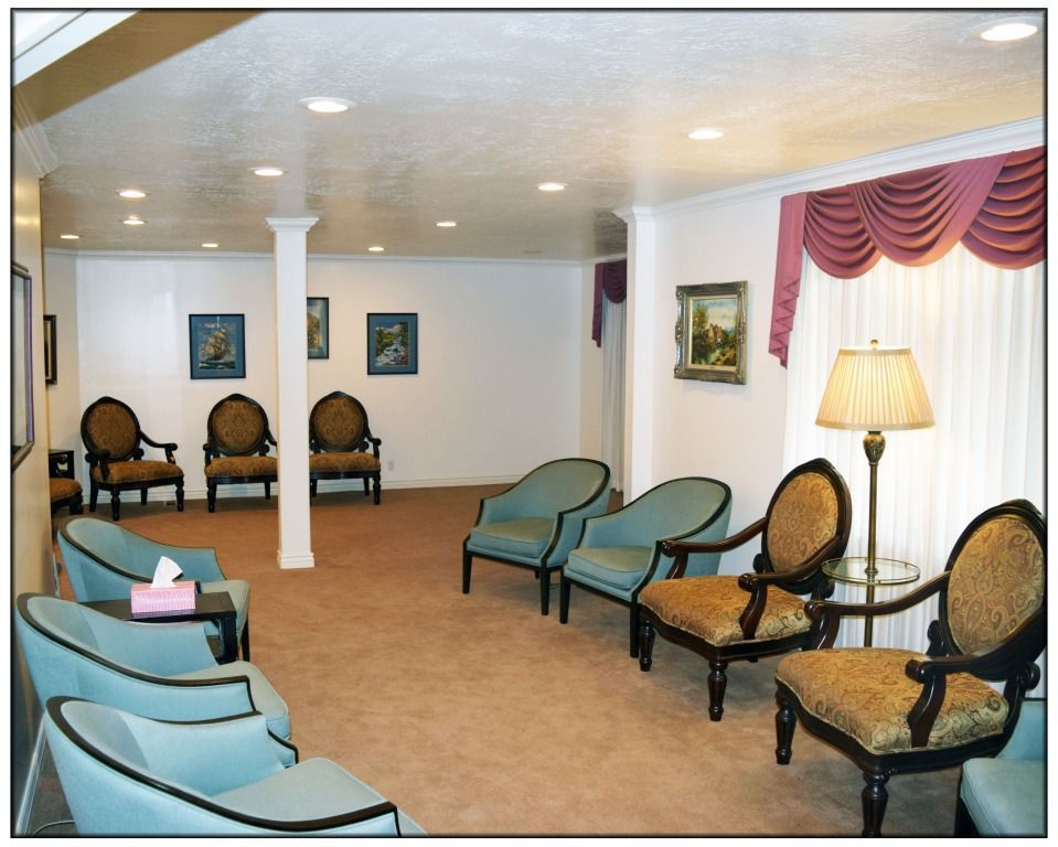 Interior and exterior photos of Holbrook Mortuary in Millcreek Utah.
