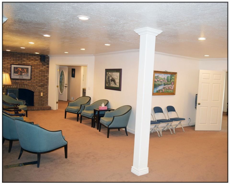 Interior and exterior photos of Holbrook Mortuary in Millcreek Utah.