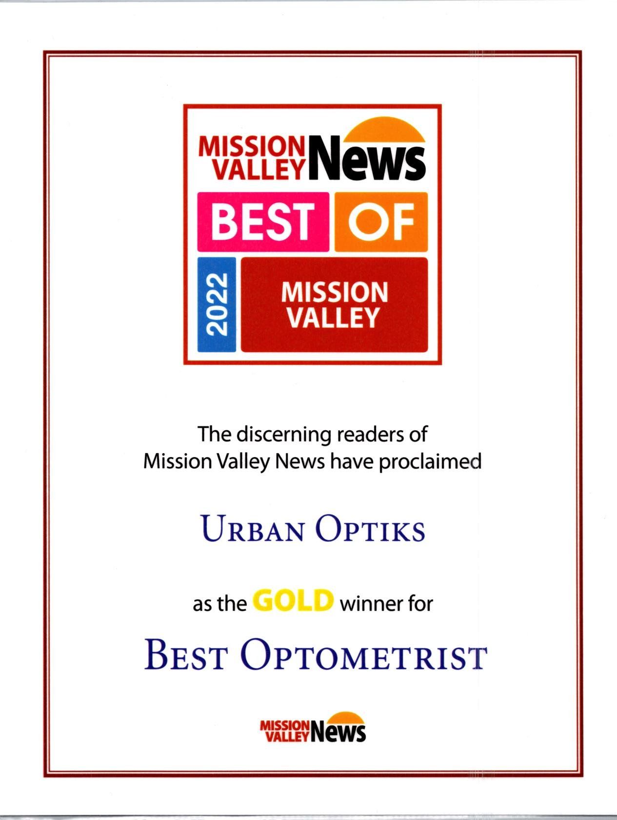 2022 Best of Mission Valley Award
