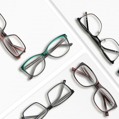 Five different colored 33North frames on a white geometric background