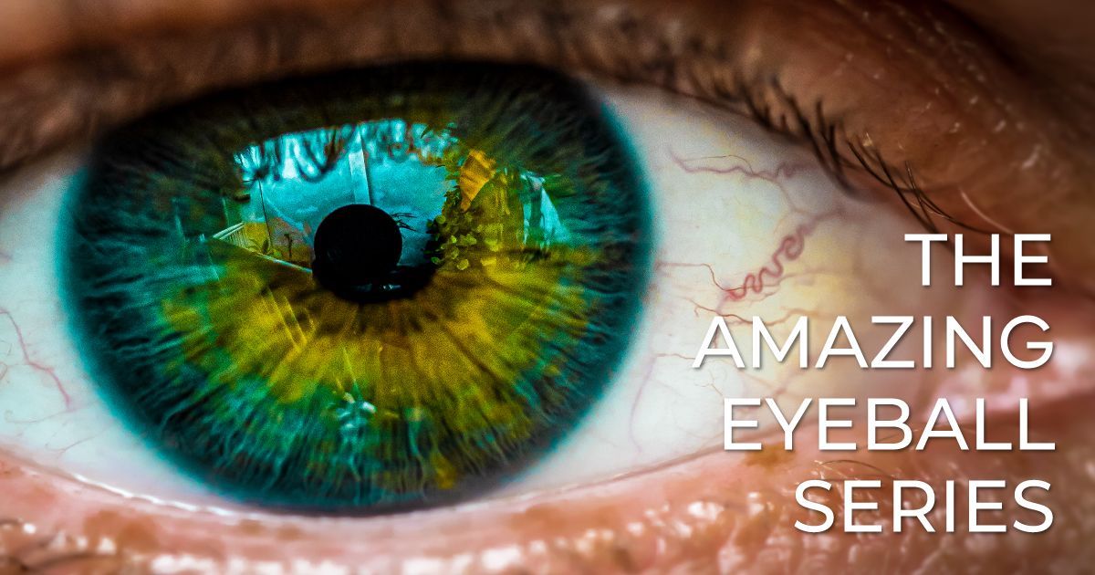 A close up of a person 's eye with the words