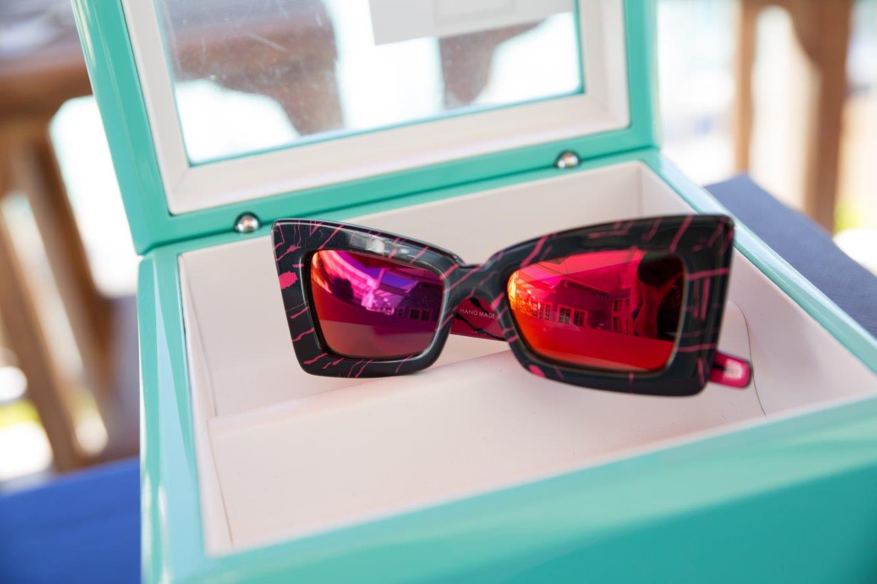 Sunglasses in OyoBox display case at 2018 Raise Your Glasses