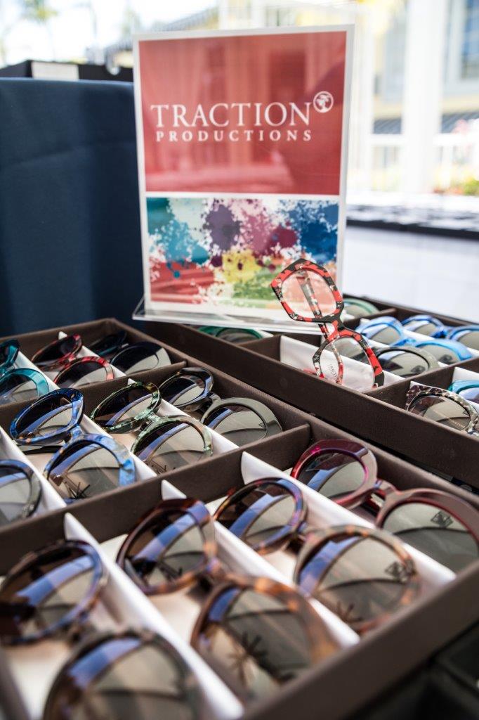 Display boxes of Traction Productions eyewear at 2018 Raise Your Glasses