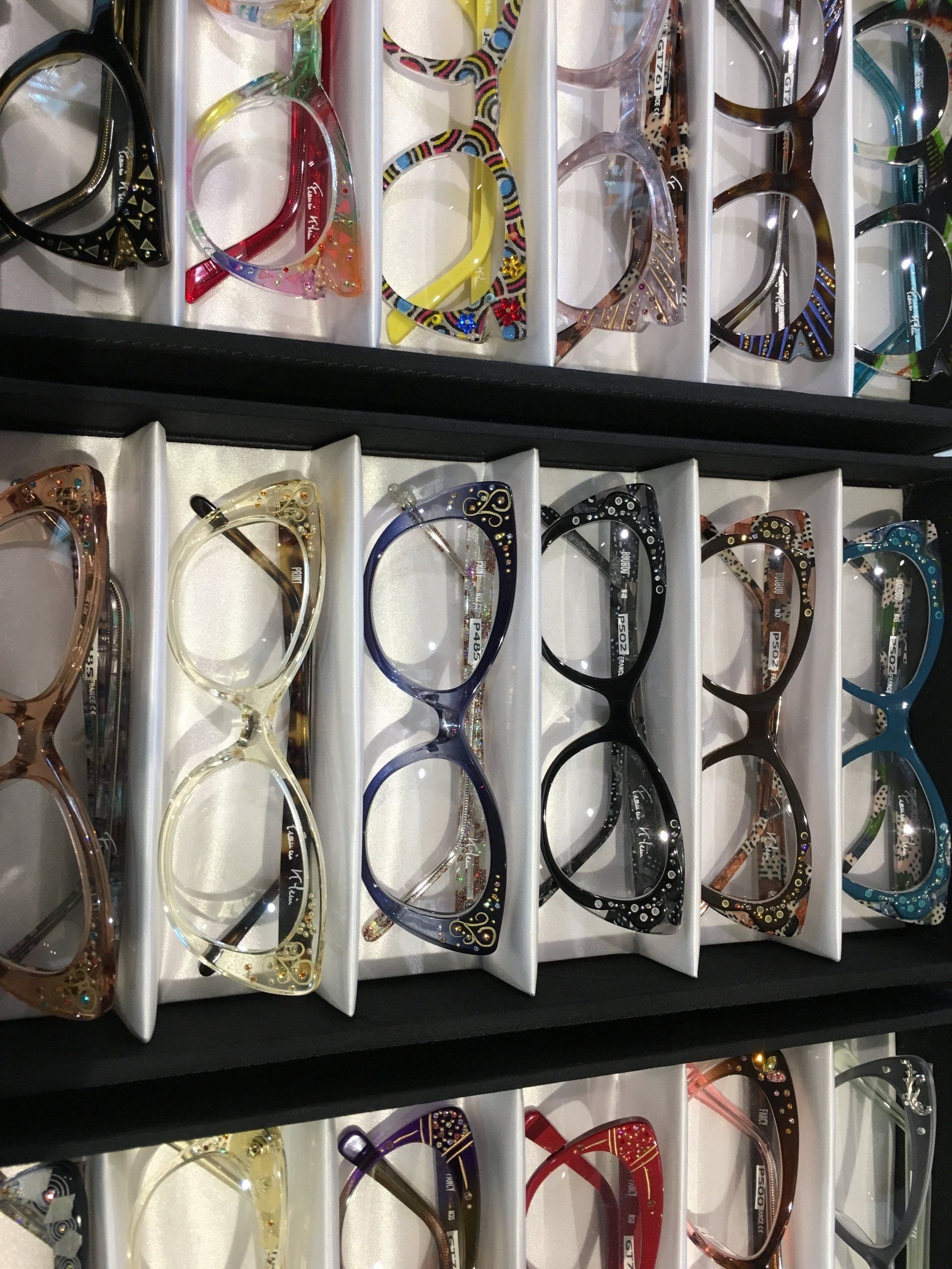 Display box of Francis Klein frames at 2017 Francis Klein Trunk Show