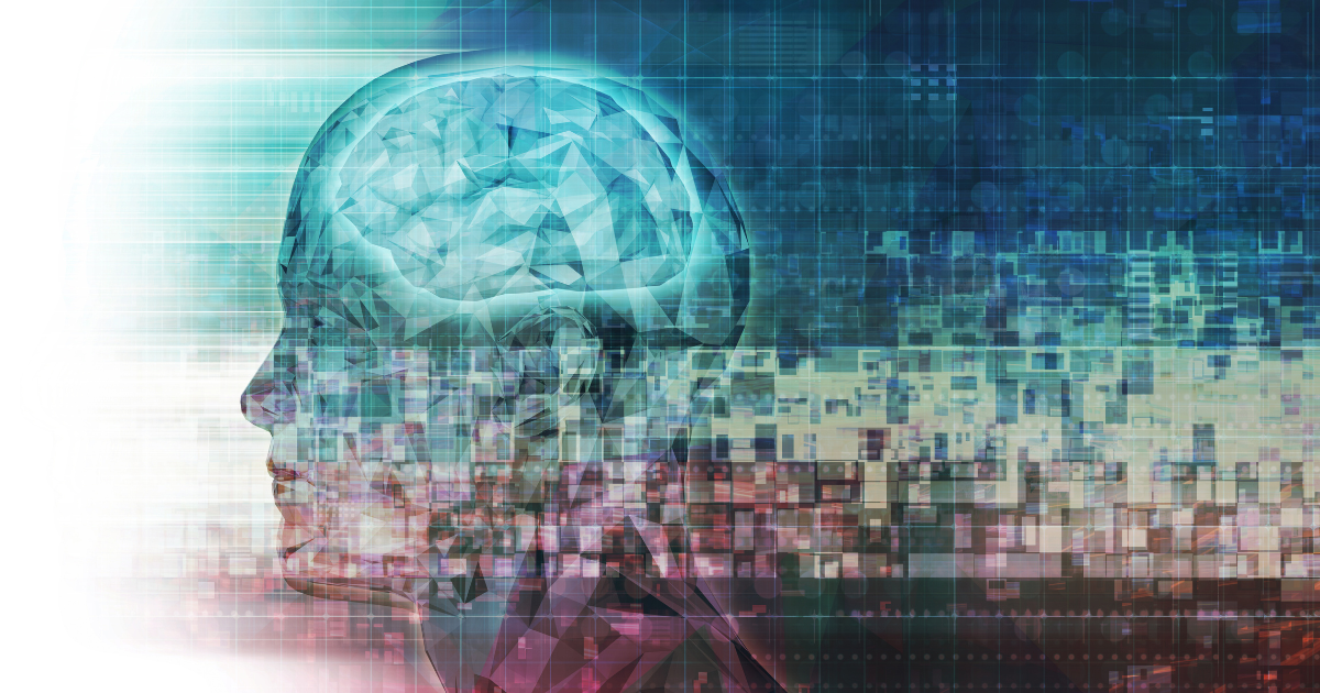 A silhouette of a person 's head with a brain in the background.