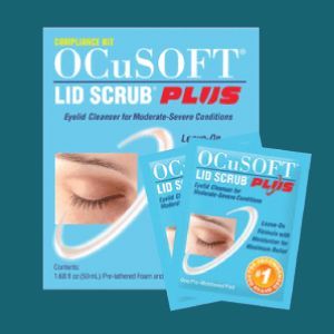 Product box with pouches of eye lid scrubs