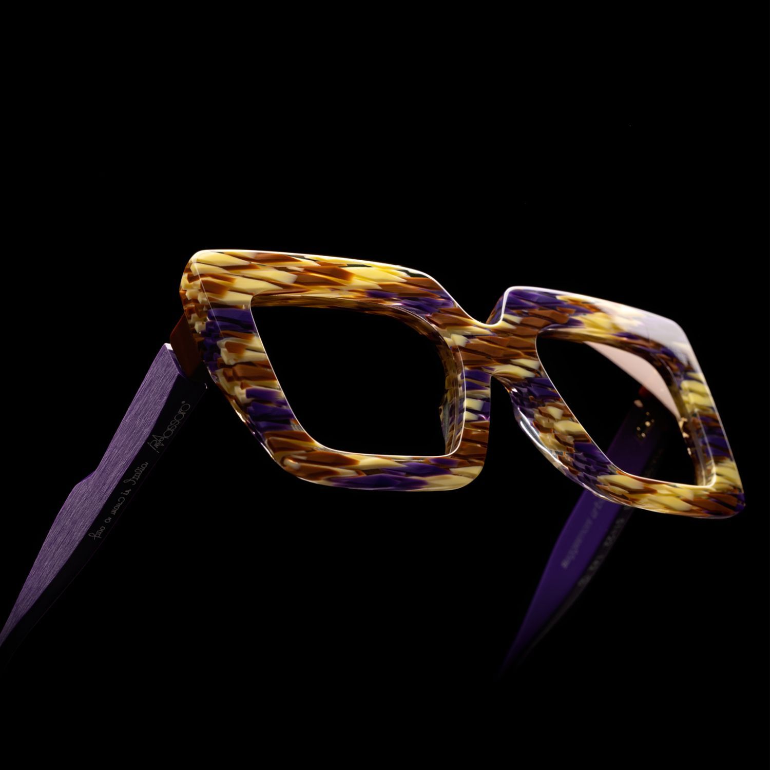 A pair of Pieroo Massara glasses in purple and brown tortoise