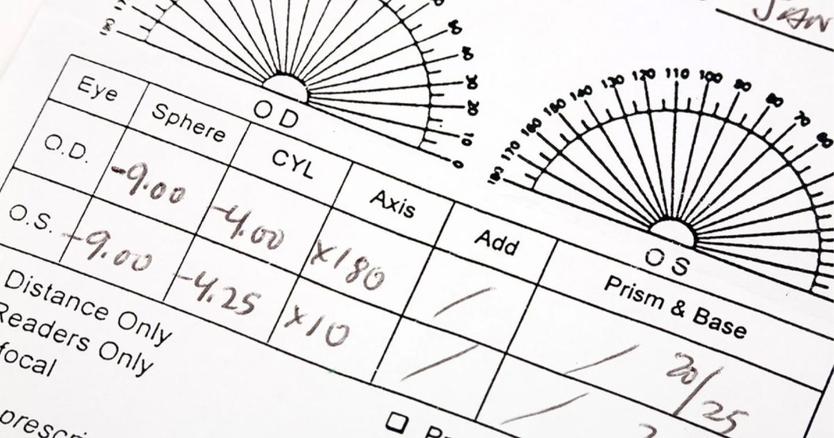 Close up view of a vision prescription
