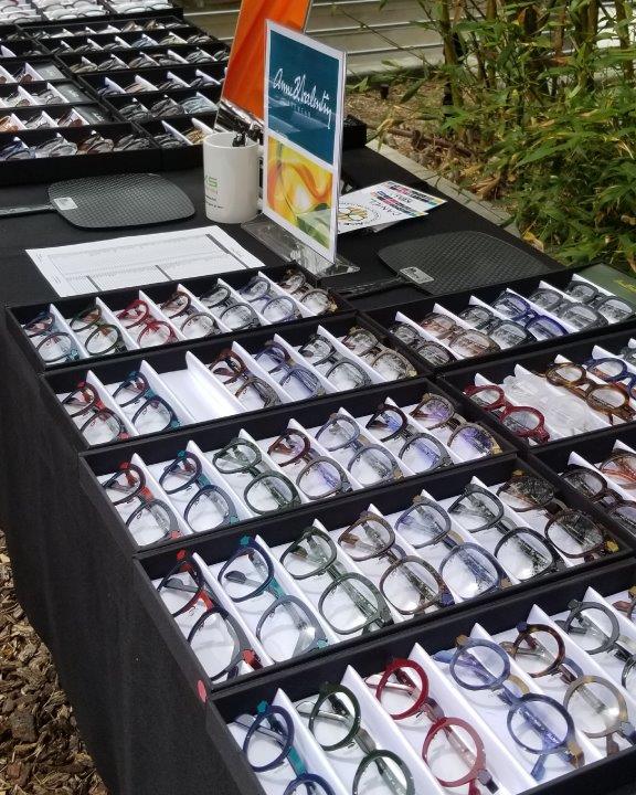 Many frames displayed in boxes at Urban Optiks Optometry  2019 Raise Your Glasses Event