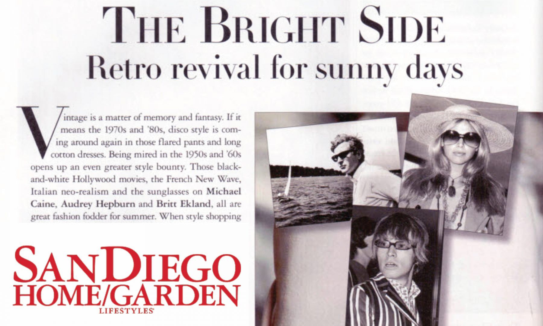 San Diego Home Gardens Lifestyles Magazine logo on an advertisement for retro sunglasses