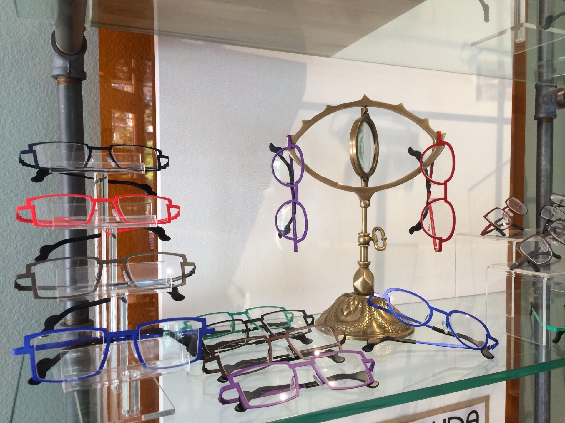 Frames on display inside Urban Optiks Optometry at 2016 Theo Trunk Show Event