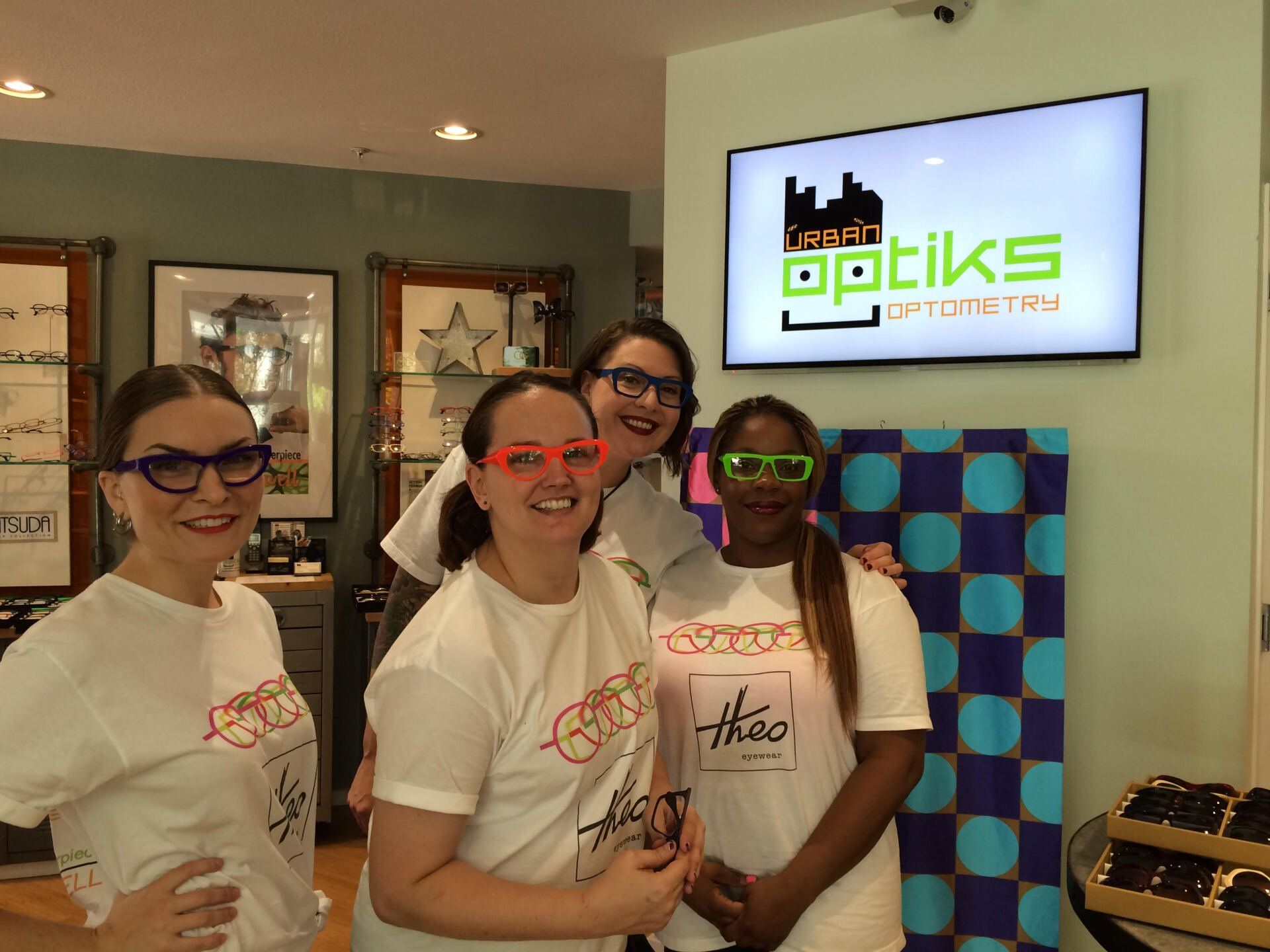 Close up of staff of Urban Optiks Optometry at 2016 Theo Trunk Show Event