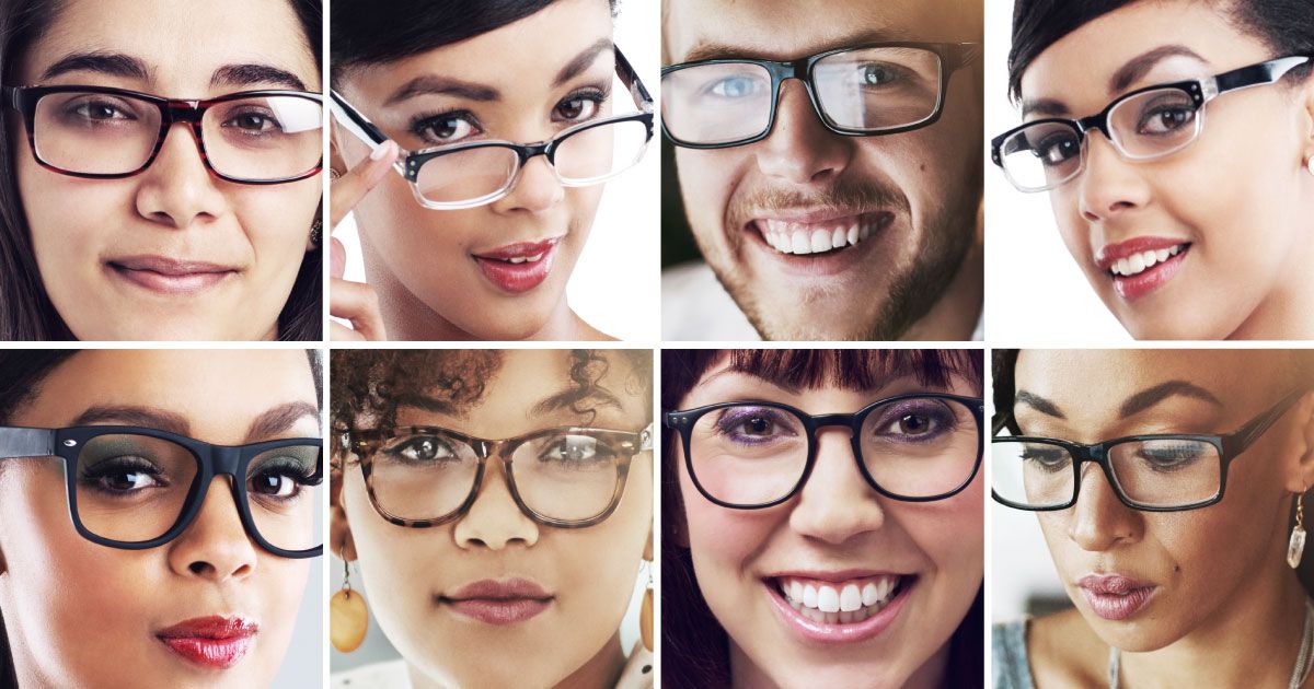 A collage of images of people wearing glasses.